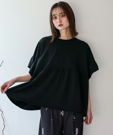 【在庫限り｜限定セール】トップス レディース Tシャツ フリル袖 フレアスリーブ ペプラム 切替 フレア シルエット 半袖 半そで 綿100％ コットン 無地 クルーネック ブラウス 大きいサイズ きれいめ 上品 二の腕カバー 夏服 【メール便】 blc-bc301