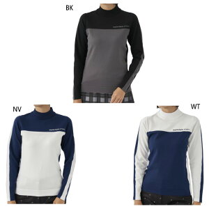 マリクレール レディース ハイネックセーター ゴルフウェア トップス 長袖 カジュアル ホワイト 白 ブラック 黒 ネイビー 送料無料 marie claire 733731