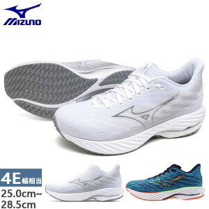 4E幅相当 ミズノ メンズ ウエーブライダー28 スーパーワイド WAVE RIDER 28 SW ランニングシューズ ジョギング マラソン ホワイト 白 ブルー 青 送料無料 Mizuno J1GC2404