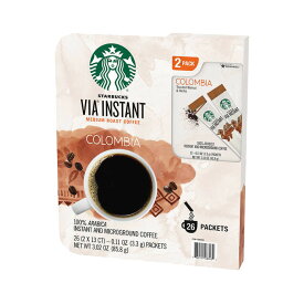 スターバックス ビア コロンビア インスタントコーヒー 26パック ミディアム ロースト 100％ アラビカ種 Starbucks VIA スティック状 粉末状 コーヒー豆 便利 個包装 　【Starbucks VIA Instant Medium Roast Coffee Colombia (26p)】