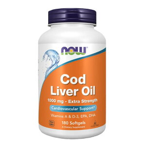 �i�E�t�[�Y �R�b�h ���o�[ �I�C�� (�^���̖�) �G�N�X�g�� �X�g�����O�X 1000mg 1800�� DHA EPA �T�v�������g �t�B�b�V���I�C�� �^���̖��yNow foods Cod Liver Oil Extra Strength 1000mg 180 softgels�z