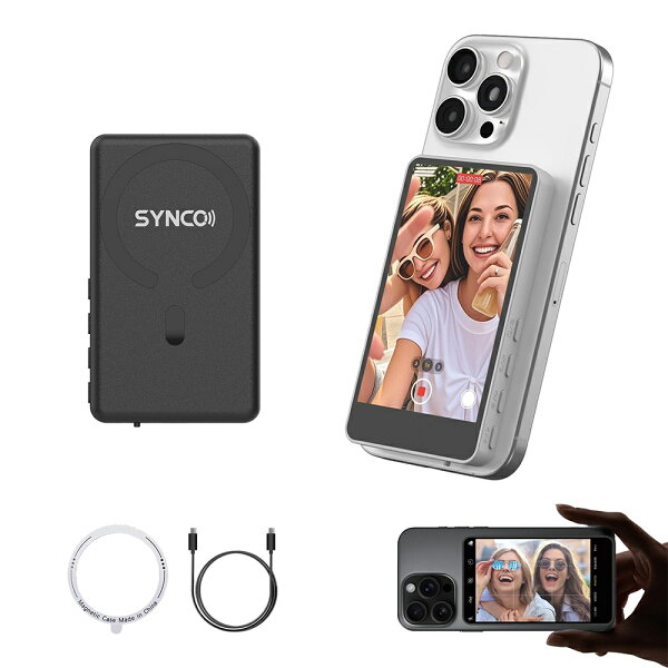 SYNCO XView M4 自撮りモニター P2P直接接続 超低遅延 マグネットデザイン スマホアウトカメラ用 外部モニター iPhone/Andriodスマホ対応 Tik Tok、YouTube、ライブ配信などに最適 （ブラック）