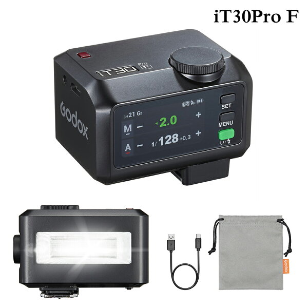 Godox iT30Pro F TTLカメラフラッシュ 富士フイルムカメラ用 ミニサイズ GN15 HDタッチスクリーン HSS 先幕シンクロ 後幕シンクロ 1.5sリサイクルタイム 560回全出力フラッシュ バッテリー内蔵 カメラフラッシュ