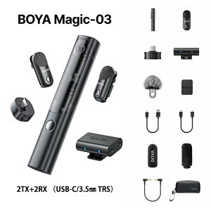 BOYA Magic CX}CN 4 in 1 @\}CN RpNg y AImCYLZO 30Ԏgp\ 100m`(LOS) iPhone 15/16 & AndroidX}zΉ 3.5mm TRS JΉ
