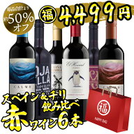 【最大1200CP お買い物マラソン】ワイン ワインセット 福袋 赤ワインセット 6本 辛口 ワイン福袋 スペイ…