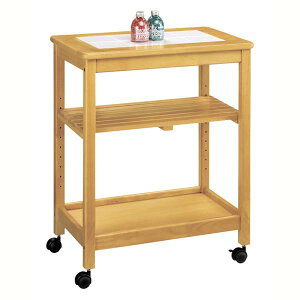キッチンワゴン ナチュラル色 WA-S580NA 幅58 奥行35 高さ70 天然木 天板タイル 棚板可動式 キャスター付き 木製 キッチンワゴン 送料込み