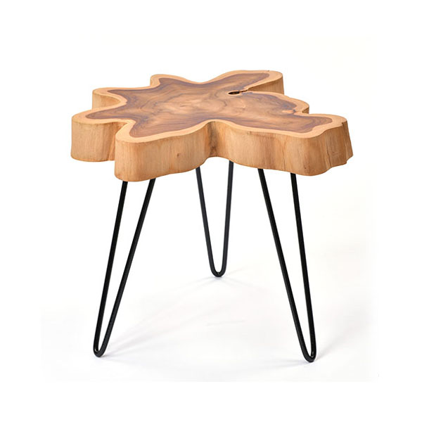 サイドテーブル 幅45cm 高さ45cm AZT005 組立式 チーク無垢材 アイアンフレーム 天然木 キムラ サンフラワーラタン 送料無料  ヴィヴェンティエ | viventie
