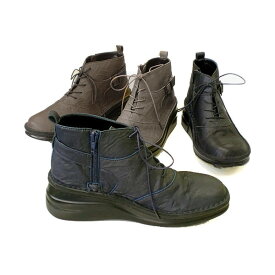 In Cholje　（インコルジェ）足に優しい靴　本革 横ジップレースアップブーツ（8493）日本製　 靴　レディース　婦人靴●送料無料