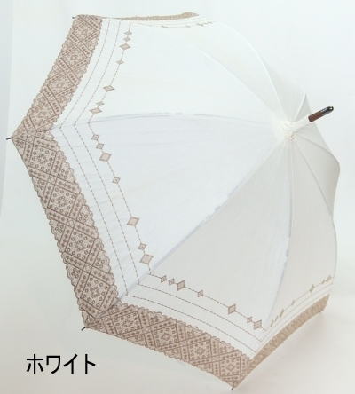 【パラソル】長傘　綿麻　無地多頭ボーラー刺繍　UV加工　レディース　婦人傘●送料無料