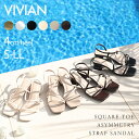 【1点10%/2点15%/3点20％OFFクーポン】24年春夏新色 Vivian サンダル レディース スクエアトゥ ナローストラップ ストラップ ローヒール チャンキーヒール 太ヒール 4cm ブラック 黒 グリーン 通勤 オフィス 痛くない 歩きやすい V33000SM