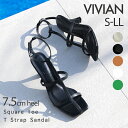 【1点10%/2点15%/3点20％OFFクーポン】24年春夏再販 Vivian サンダル レディース スクエアトゥ Tストラップ 細ヒール アンクルストラップ 7.5cm ヒール ブラック 黒 グリーン 白 キレイめ 通勤 オフィス 歩きやすい ビビッド シルバー V71010SM