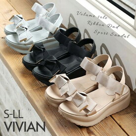 【1点10%/2点15%/3点20％OFFクーポン】25年春夏再販 Vivian サンダル レディース スポーツサンダル スポサン リボン フェミニン 厚底サンダル 厚底 ストラップ ブラック 黒 ベルクロ 旅行 レジャー アウトドア 浴衣 サンダル V55102SM