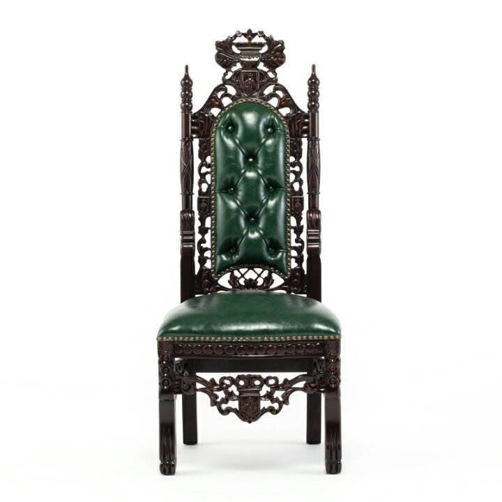 楽天市場 キングチェア 王様の椅子 アンティーク イス チェア ダイニングチェア 一人掛けがけ アンティーク調家具 玉座 コンパクト 椅子 いす ブラウンｘグリーン 合皮 豪華 高級感 重厚感 高さ 123cm 1001 Ss 5p91b ビビアンドココ楽天市場店