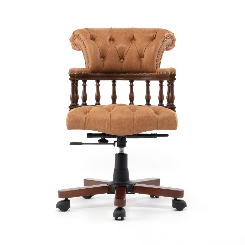 VINCENT ヴィンセント チェア オフィス チェア アンティーク イス アームチェア ウィンザーチェア キャプテンチェア 椅子 いす 回転いす  木製 ブラウンｘキャメル チェスターフィールド 英国 イギリス 高級感 クラシック おしゃれ インテリア 9001-OF-5P39B | 