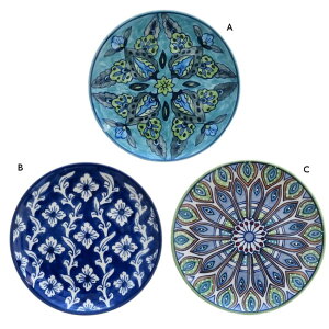 ブルーポッタリー プレート 手描き 陶器 工芸 ブルー グリーン 6870327 お皿 エスニック おしゃれ 丸 12cm 小皿 工芸 エシカル SDGs グッズ