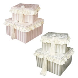 アメリカ 発の ヨーロピアン ゴージャス エレガント Jennifer taylor ジェニファーテイラー タッセル ゴージャス スクエア ボックス 四角 小物入れ 大小2個セット