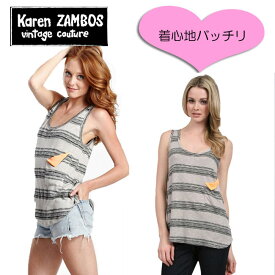 karen zambos vintage coutureカレンザンボスネオンカラーのワンポイントがキュート♪ボーダータンク　　グレーベージュ　　セレブ愛用ブランド　レディース　春　夏　秋　冬　planet blue プラネットブルー　kitson　キットソン　おしゃれ　かわいい　かっこいい