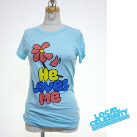 Local celebrity ローカルセレブリティーHe loves me　Tシャツ　ブルー　水色　インポート　セレブ愛用ブランド　　　kitson　キットソン　花　フラワー　半袖　ピタT　タイト　レディース　春　夏　秋　冬　おしゃれ　かわいい