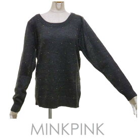 LAセレブ愛用 Mink pinkミンクピンクスタッズゆるニット　チャコール　グレー　セーター　レディース　秋　冬　クルーネック　ドット　水玉　長袖　おしゃれ　かわいい