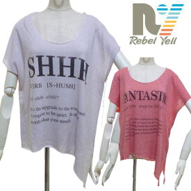 Rebel yellレベルイェールテキストがキュート♪アシメトリージャージーTシャツfantastic raw tee　ヴィンテージウォッシュ　レッド　パールグレー　レディース　春　秋　冬　kitson　キットソン　インポート　おしゃれ　かわいい　かっこいい