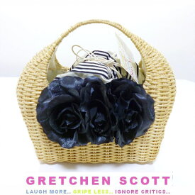 Gretchen scott グレッチェン・スコットブラックローズかごバッグ　インポート　お花　フラワー　カゴバッグ バスケット　basket bag　カゴバッグ