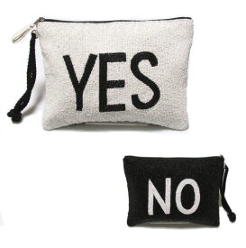 swarajスワラージ　ビーズ刺繍のロゴ♪クラッチバッグ　ポーチ　ポシェット　clutch　bag　beads　cross body　イエス　ノー　yes　no　ブラック　ホワイト　おしゃれ　カジュアル　8251967