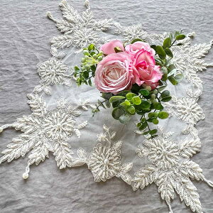 【送料無料レース】フレンチレース テーブルセンター 40×40cm 刺繍 チュールレース おしゃれ 可愛い ロココ アンティーク調 ヴィクトリアン