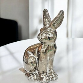 【5％OFFクーポン｜9日20時〜16日1時59分までの期間限定】オブジェ ラビット 高さ28cm シルバー ウサギ うさぎ 兎リアル 置物 北欧 動物 アニマル シャビーシック 雑貨 風水 開運 アンティーク雑貨 英国雑貨