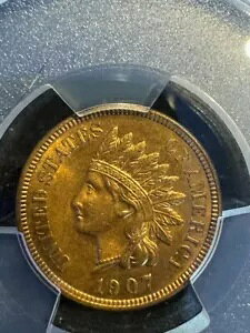 1907 1C �C���f�B�A�� �Z���g PCGS �����F �^�킵�� UNC �ڍ�