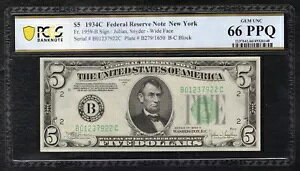 FR�B 1959-B 1934-C $5 FRN �j���[���[�N�A�j���[���[�N�B PCGS ������Ζ�����-66PPQ (E)