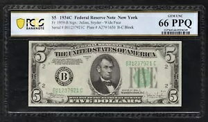 FR�B 1959-B 1934-C $5 FRN �j���[���[�N�A�j���[���[�N�B PCGS ������Ζ�����-66PPQ (F)