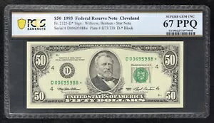 FR 2125-D* 1993 $50 *�X�^�[* FRN �N���[�u�����h�A�I�n�C�I�B PCGS ���� ��� UNC-67PPQ (C)