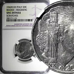 �C�^���A 1942 R XX 20 Centesimi NGC UNC �ڍ� ���C���[�h�G�b�W KM# 75b (131)