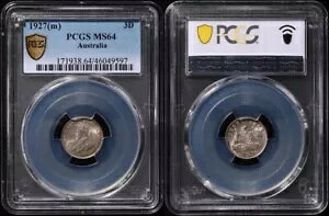 �I�[�X�g�����A 1927 KGV 3D - �X���u PCGS MS64�B Ren cat Choice UNC $700�B