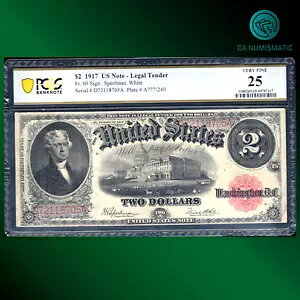 Fr.60 1917 $2 �h���@��ʉݎ����A�u���X���b�g ���o�[�X�APCGS 25 �R�����g 18705