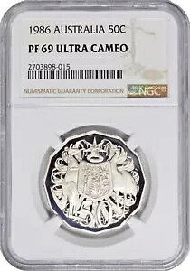 1986 �I�[�X�g�����A 50 �Z���g PF69 �E���g�� �J���I NGC KM# 83 UNC