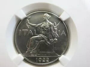 �C�^���A 1 Buono Lira 1922 NGC AU 58 UNC King Vittorio Liberty �j�b�P�� �O���[�h �V�[���h