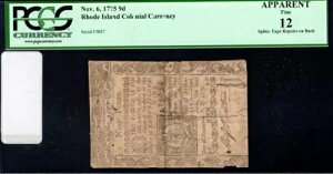 ���[�h�A�C�����h�A���n���� Fr#RI-209 1775 �N 11 �� 6 �� 9d PCGS 12 *10 ���m*