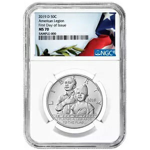 2019-D UNC 50c �A�����J�݋��R�l�� 100th �A�� �n�[�t�_���[ NGC MS70 FDI �t���O ���x��
