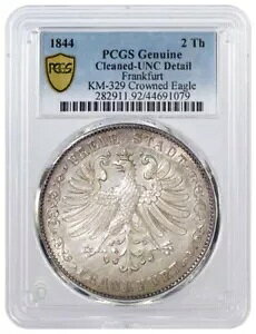 1844 �h�C�c�B�t�����N�t���g���R�s�s 2 �^�[���[ �V���o�[ KM-329 PCGS UNC �f�B�e�[��