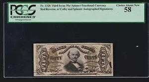 US 50c �����ʉݎ��� �T�C�����背�b�h�o�b�N FR 1328 PCGS 58 Ch AU