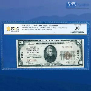 Fr.1802-1 1929 $20 �J���t�H���j�A�B�T���f�B�G�S��ꍑ����s�A���� #3050??�APCGS 30