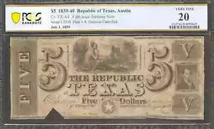 1839-40 $5 �����Ȏ��� CR-TX-A4 �e�L�T�X �I�[�X�e�B�� PCGS 20 VF �N���X�J�b�g �L�����Z�� (635)