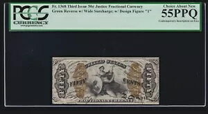US 50c �[���ʉ݃W���X�e�B�X���� (�u1�v�t��) FR 1368 PCGS 55 PPQ Ch AU (-022)