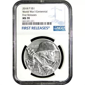 2018-P UNC $1 ��ꎟ���E��� 100 ���N�L�O��h�� NGC MS70 �u���[ FR ���x��