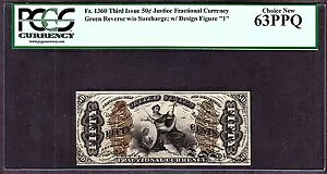 US 50c �[���ʉݎ��� �� 3 �񔭍s FR 1360 PCGS 63 PPQ Ch CU
