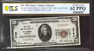 1929 �N $20 ���̍�����s���ʉ݃��t�[ �l�u���X�J�B PCGS B UNC 62 PPQ