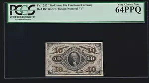 US 10c �[���ʉݎ����A�u1�v����ї��ʂ��� FR 1252 PCGS 64 PPQ Ch CU (20)