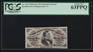 US 25c �[���ʉݎ��� �� 3 ���s ���b�h�o�b�N FR 1292 PCGS 63 PPQ (020)