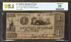 1841 �N $1 �e�L�T�X �I�[�X�e�B�����a�� �p�~���ꂽ�����Ȏ��� CR-TX-A1 PCGS B VF 35